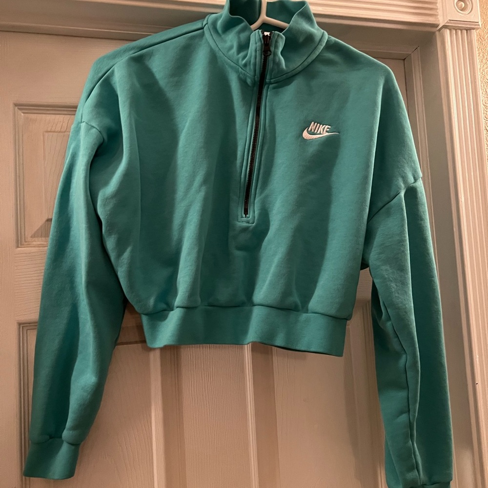 Nike- cropped sweatshirt.  Teal